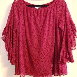 Cranberry lacey and floral blouse great sleeves